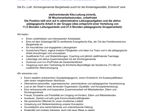 Stellenausschreibungen für die Evangelischen Kitas